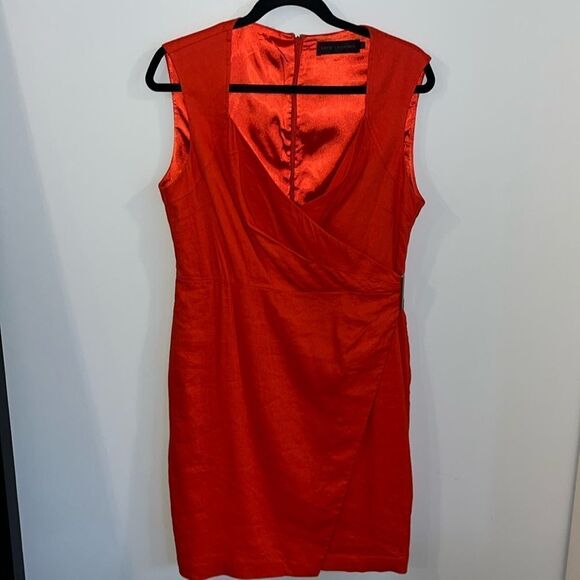 Red linen David Lawrence faux wrap dress - Picture 1 of 4